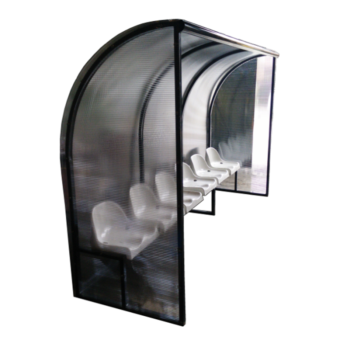 Banca rezerve acoperita 6 locuri, structura metalica, policarbonat, scaune PVC sau lemn masiv [4]