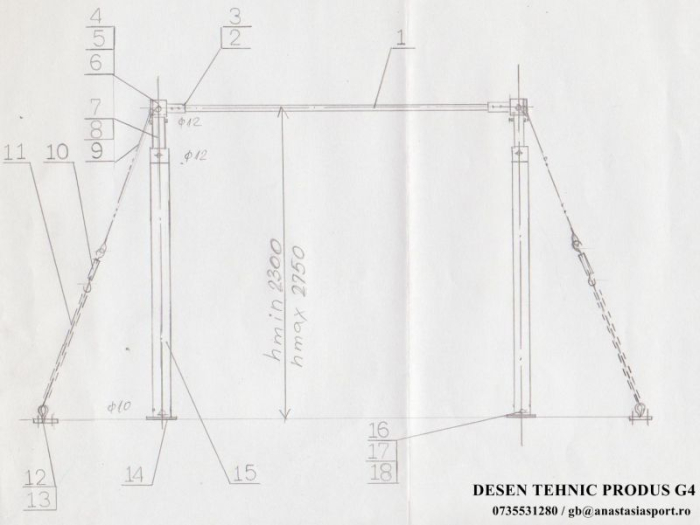 Bara orizontala gimnastica, inaltime reglabila [5]