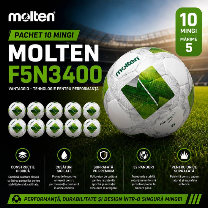 Pachet 10 mingi fotbal Molten F5N3400 Vantaggio – constructie hibrida, cusaturi sigilate, marime 5 [1]