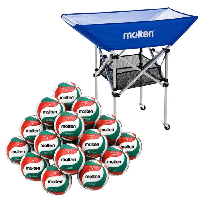 Package of 15 Molten V5M4000 Volleyballs + Molten BK0033-B Folding Ball Cart, Competition & Training [13]