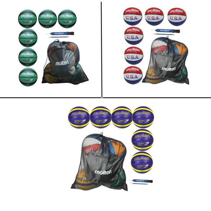 Pachet 6 mingi baschet Molten GR, culori diverse, cu pompa DHP21 si sac SBP [1]