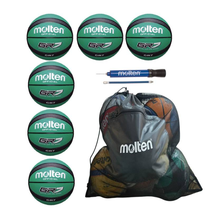 Pachet 6 mingi baschet Molten GR, culori diverse, cu pompa DHP21 si sac SBP [2]