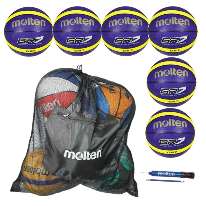 Pachet 6 mingi baschet Molten GR, culori diverse, cu pompa DHP21 si sac SBP [2]