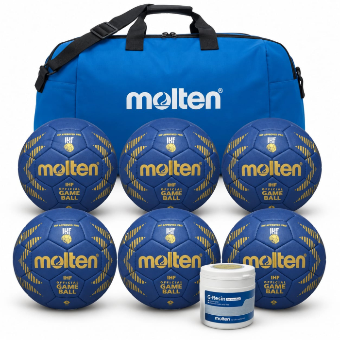 Pachet 6 mingi handbal Molten 5000, oficiala IHF, marime 2, geanta si clister 500 ml [1]
