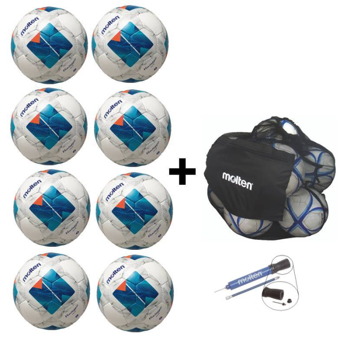 Pachet 8 mingi fotbal Molten F5N2810 marimea 5 + pompa DHP21 + sac mingi SPB, cusute manual, piele PU [3]