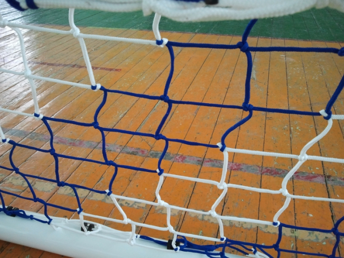 Plasă poartă fotbal / handbal 3x2 m – Anastasia Sport, fir 5 mm, alb cu albastru [7]