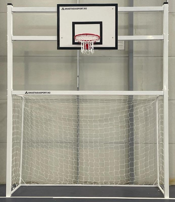 Poarta fotbal / handbal 3x2 m aluminiu cu panou baschet fibra sticla 120x90 cm si inel cu plasa [3]