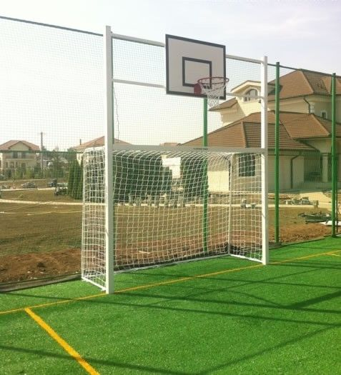 Poarta fotbal / handbal 3x2 m aluminiu cu panou baschet fibra sticla 120x90 cm si inel cu plasa [5]