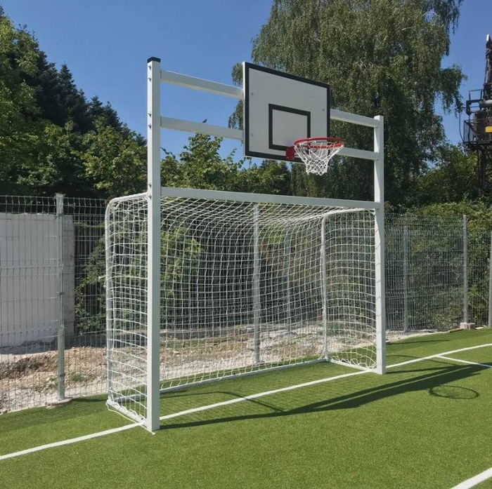 Poarta fotbal / handbal 3x2 m aluminiu cu panou baschet fibra sticla 120x90 cm si inel cu plasa [8]