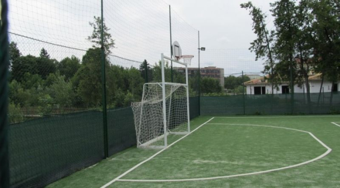Football / handball goal with TEGO basketball panel 120x70 ring and net [2]