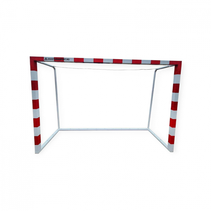 Aluminium Handball Goal – 3x2 m, 80x80 mm profile, steel back frame, red and white color [7]