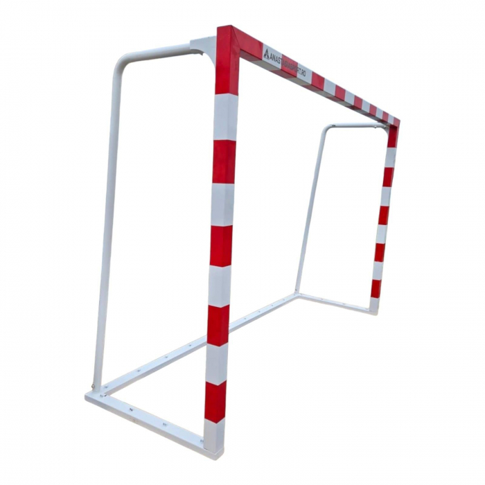 Aluminium Handball Goal – 3x2 m, 80x80 mm profile, steel back frame, red and white color [5]