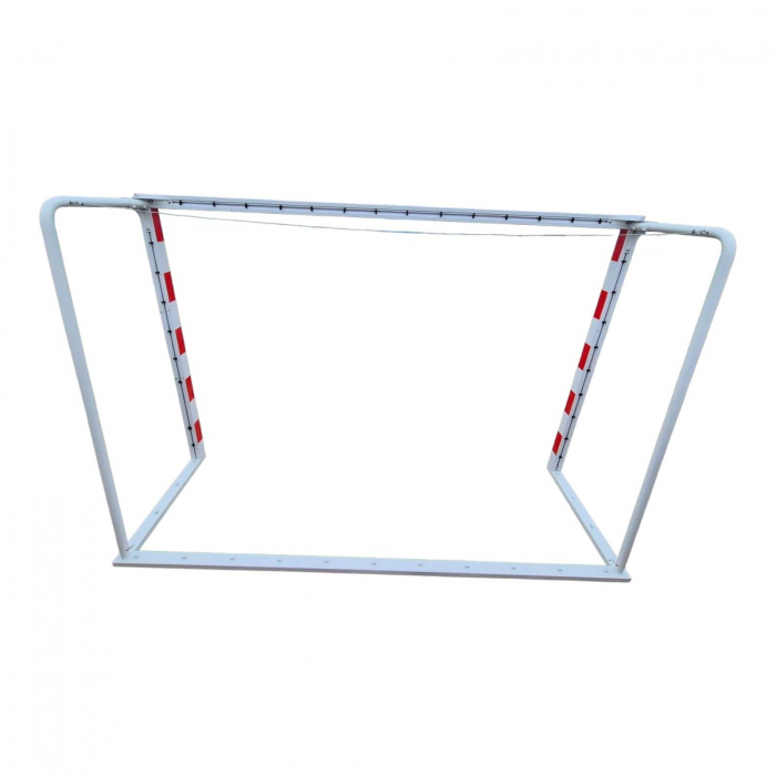 Aluminium Handball Goal – 3x2 m, 80x80 mm profile, steel back frame, red and white color [6]