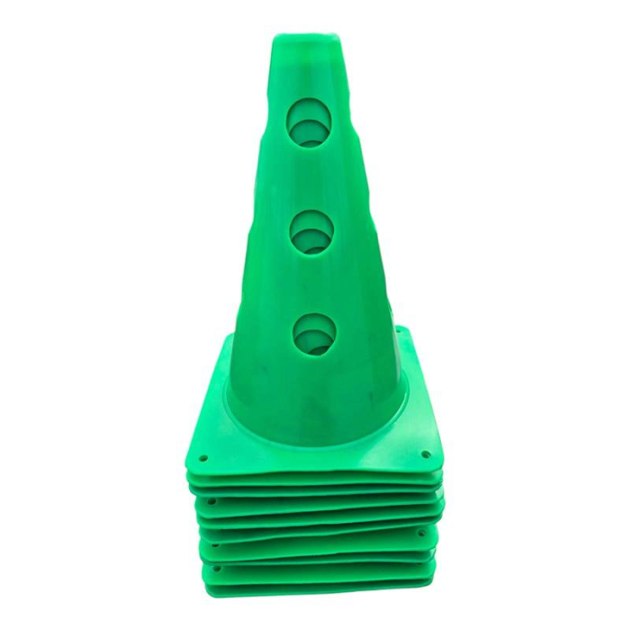 Set of 10 Sportech Training Cones 30 cm, with Holes for Training Poles, Flexible PVC, Green Color [3]