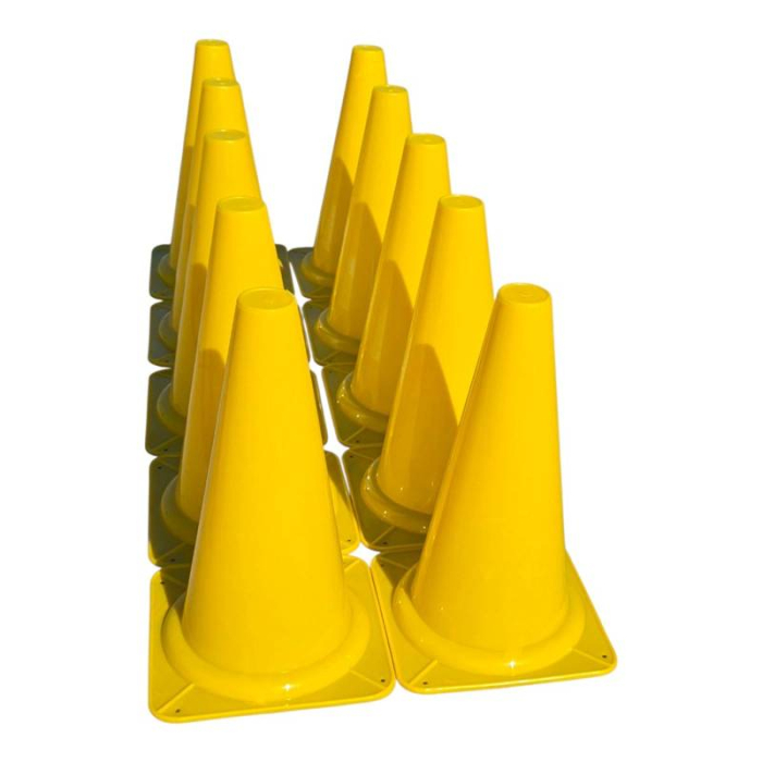 Set 10 conuri antrenament Sportech 30 cm, PVC flexibil, pentru coordonare si delimitare teren, galben [2]