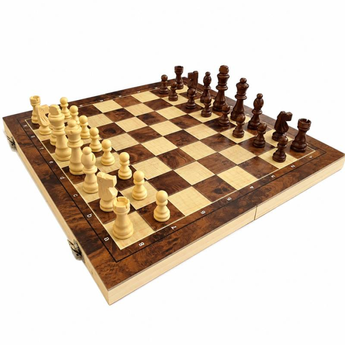 3-in-1 Wooden Board Game Set, Chess, Checkers and Backgammon, 39 cm, Folding Board [2]