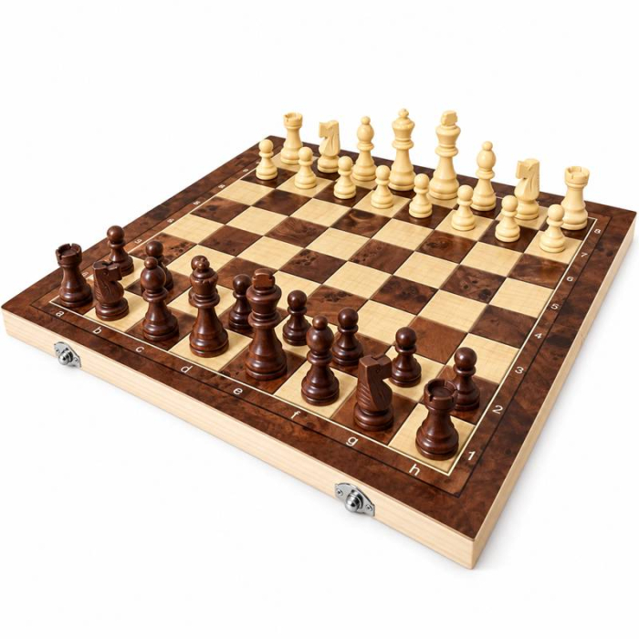 3-in-1 Wooden Board Game Set, Chess, Checkers and Backgammon, 39 cm, Folding Board [3]