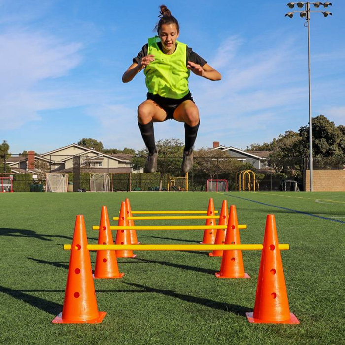 Sportech training hurdle set, 10 orange 38 cm cones with 13 holes and 5 yellow 100 cm poles [4]