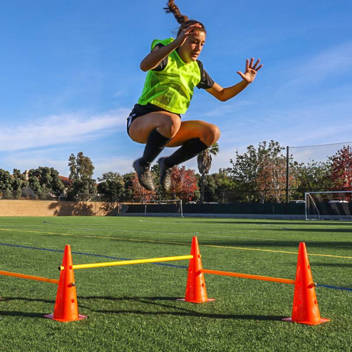 Sportech training hurdle set, 10 orange 38 cm cones with 13 holes and 5 yellow 100 cm poles [5]