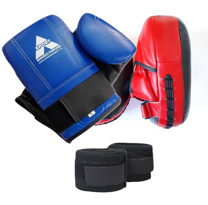 Set antrenament box: manusi albastre + bandaje + palmare Anastasia Sport [4]
