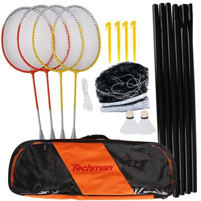 Set badminton TECHMAN B230: 4 rachete, fileu cu stalpi, 2 fluturasi [5]