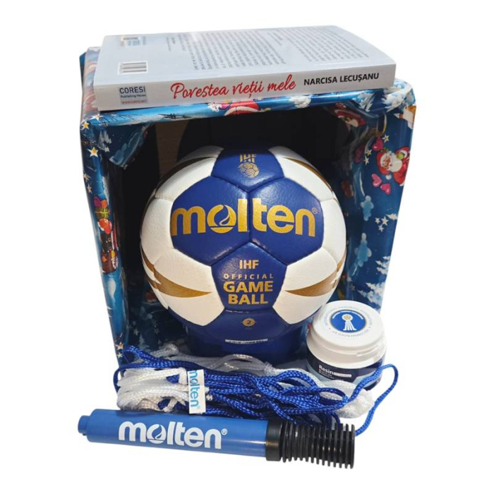 Gift Set Handball Molten X5000, Size 2 / 3 – IHF PRO Ball, Resin, Pump and Net + Gift Wrapping + Narcisa Lecusanu Book [1]