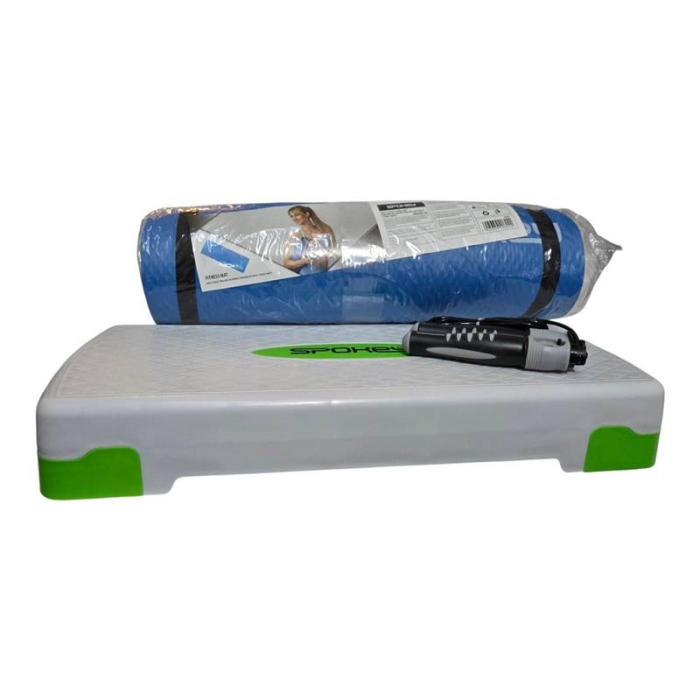 Spokey Basic IV Fitness Set – Adjustable Aerobic Step Platform + Jump Rope with Counter + SOFTMAT Fitness Mat 180x60 cm [3]