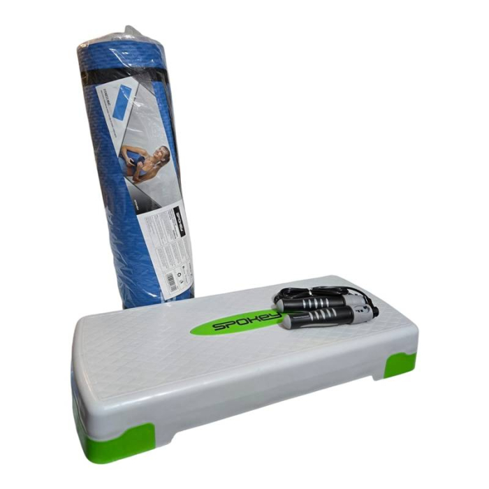 Spokey Basic IV Fitness Set – Adjustable Aerobic Step Platform + Jump Rope with Counter + SOFTMAT Fitness Mat 180x60 cm [2]