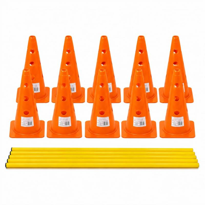 Set complet agilitate Master Sport – 5 gardulete reglabile (10 conuri galbene + 5 bastoane) + scarita 6 m + markere 50 buc [2]