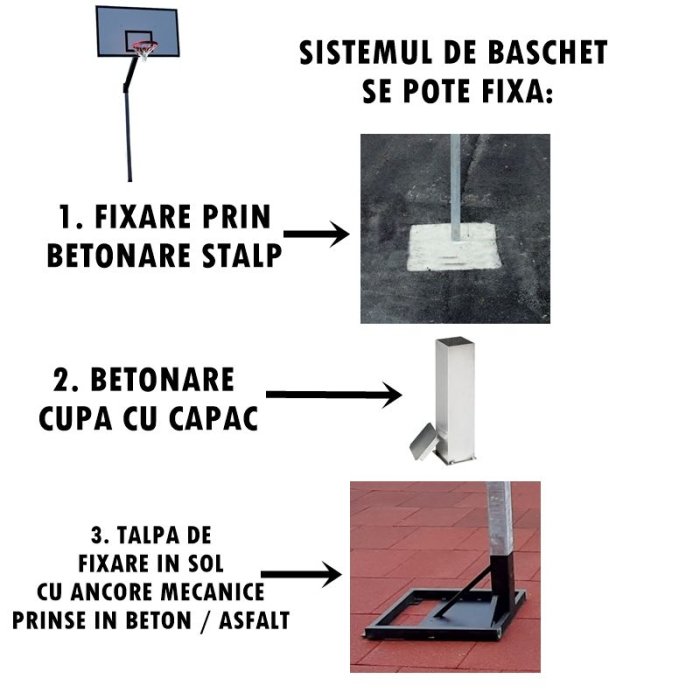 Sistem baschet mono stalp Anastasia Sport, model antivadalizare, panou 120x90 cm, inel si plasa, fixare prin betonare [13]