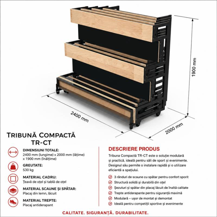 Retractable mobile bleachers TR-CT, 3 rows, 5 modules, 50 seats [9]
