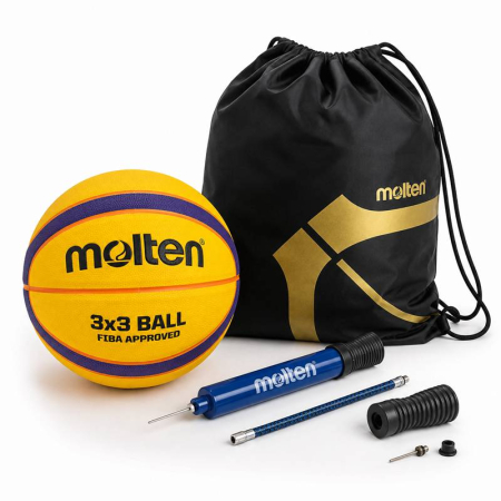 Pachete mingi baschet competitie, aprobate FIBA - Set baschet 3x3 Molten B33T5000 FIBA Approved + pompa DHP21 + rucsac pentru minge