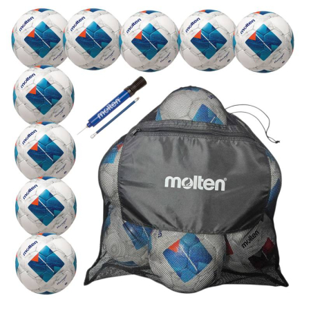 Mingi fotbal Molten marime 5 - Set 9 mingi fotbal Molten F5N1710 marimea 5, sac transport Molten, pompa Molten