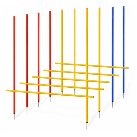 Fotbal - Set 5 gardulete AS gazon, 10 bastoane slalom cu varf metalic, 5 bastoane 120 cm, 10 clipsuri conectare, geanta transport
