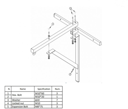 Master Sport Boxing Bag Wall Anchor, Steel Support, 75 cm Arm, 50 kg Load [1]