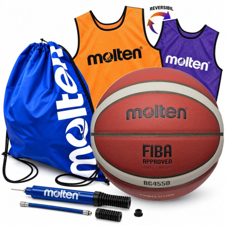 Pachete pentru cluburi baschet - Set minge baschet Molten B7G4550 + pompa DHP21 + rucsac + maieu GVR XL