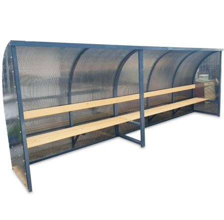 Dotari terenuri sport si sala sport - Banca rezerve acoperita 10 locuri, 5 metri, structura otel vopsit, policarbonat, scaune PVC sau lemn masiv