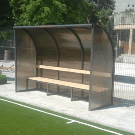 Banca rezerve acoperita 6 locuri, structura metalica, policarbonat, scaune PVC sau lemn masiv [4]