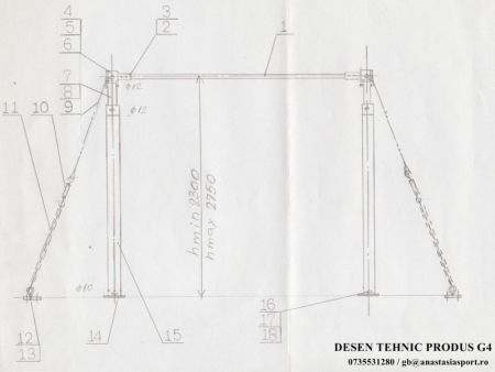 Bara orizontala gimnastica, inaltime reglabila [4]