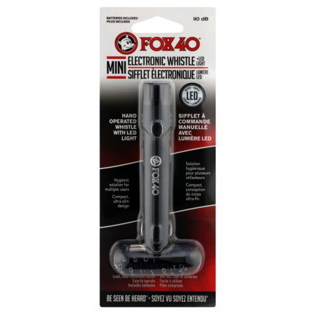 Tabele tactice baschet, scor, mape antrenor, fluiere - Fluier electronic Fox 40 cu lumină LED – 110 dB, design compact, baterii incluse