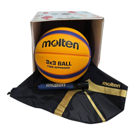 Mingi baschet Molten - Set cadou baschet 3x3 Molten B33T5000 – minge aprobata FIBA + pompa + rucsac + ambalare sarbatori