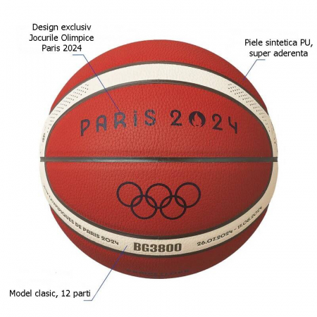 Pachet 10 mingi baschet Molten B7G3800 Jocurile Olimpice Paris 2024, FIBA Approved, mărime 7, Indoor/Outdoor [3]