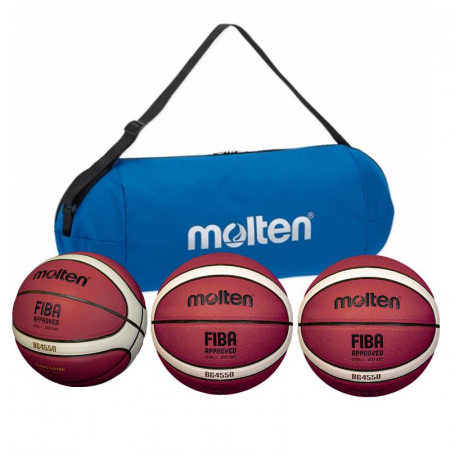 Mingi de baschet Molten mărimea 6, recomandate pentru jucătoare și juniori - Pachet 3 mingi baschet Molten marime 6:  B6G4550 + 2 B6G3850 + geanta