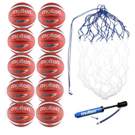 Mingi baschet  Molten marime 5 - Pachet 10 mingi baschet Molten GR-RW, marime 5 / 6 sau 7 cu sac si pompa 