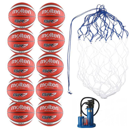 Molten GR7-RW Size 7 Basketball Set, 10 Balls with Ball Bag and Universal Pump