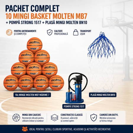 Packages for basketball clubs - Set of 10 Molten MB7 Basketball + Strong 1517 Pump + Molten BN10 Ball Net