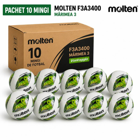 Pachet 10 mingi fotbal Molten F3A3400, marimea 3, copii 6–9 ani, constructie hibrida, cusaturi sigilate [2]
