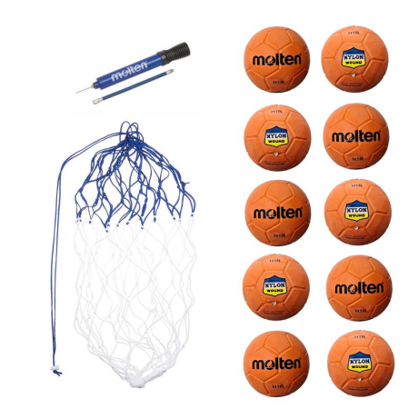 Pachet 10 mingi handbal Molten H1R marime 1 + pompa Molten DHP21 + plasa BN10 [1]