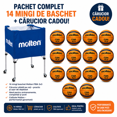 Molten basketballs - Molten 3x3 Basketball Package: 14 B33T5000 FIBA Approved Basketballs + BK0012-B Ball Cart