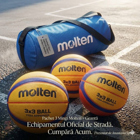 Mingi baschet Molten competiție - Set of 3 Molten B33T5000 3x3 Basketballs + Molten EB0043-B Bag, FIBA Approved, Indoor/Outdoor